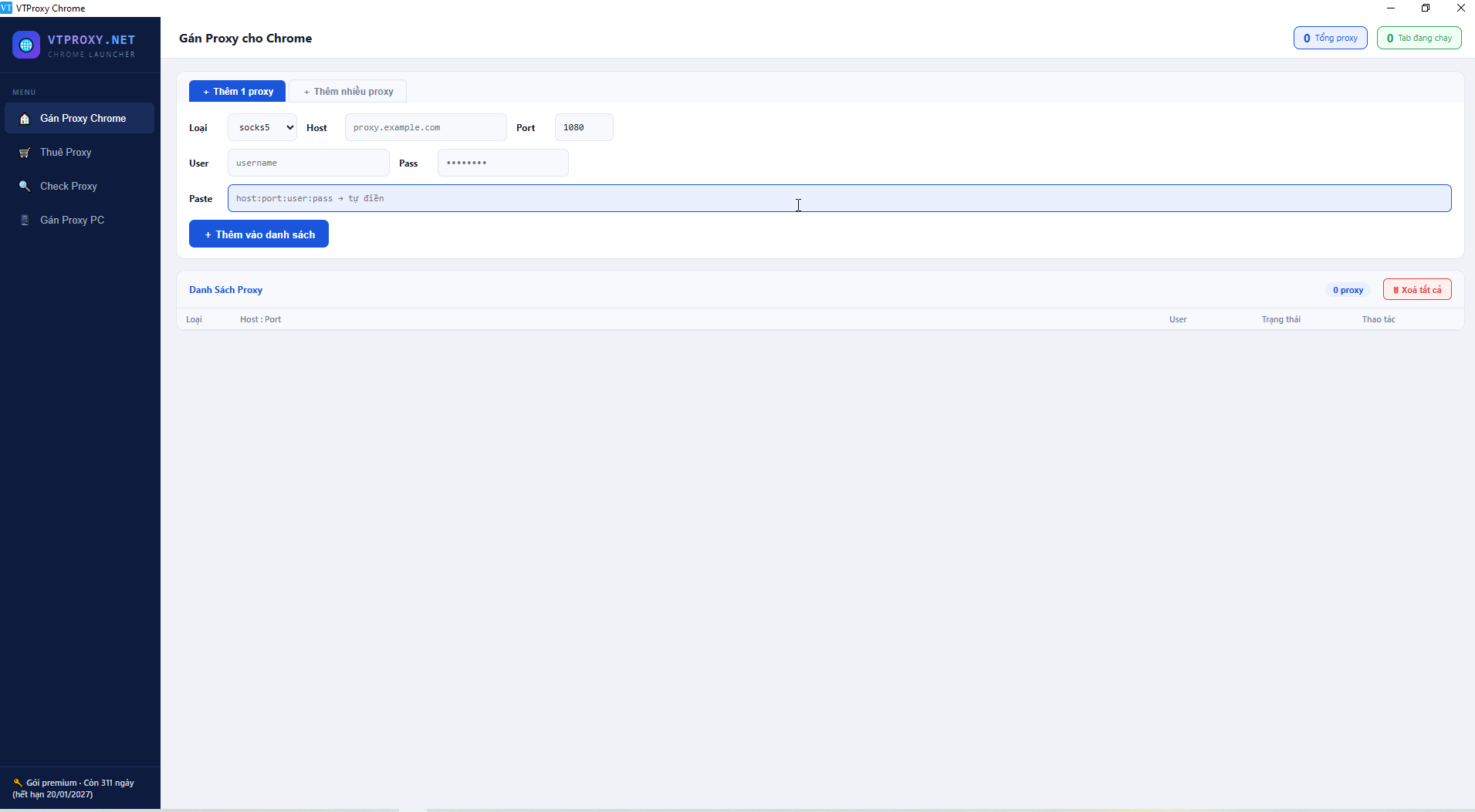 CDPROXY Chrome Launcher - Giao diện chính